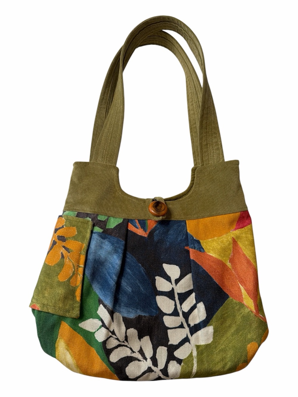 Handmade Artisisn Shoulder Bag Tropical Botanical Print Gingham Lined